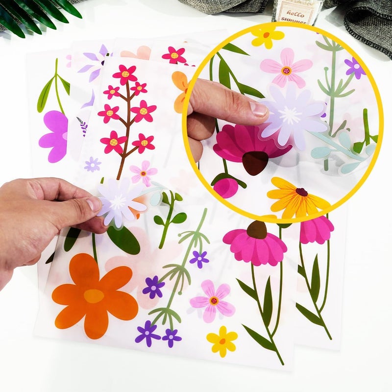 CharmFlo Wild Flower Wall Decals - Peel and Stick Removable Floral Wall Stickers for Nursery, Bedroom, Living Room Decor (8 Sheets 102 Pcs Wildflower Mural Art, Garden Theme) - Image 4